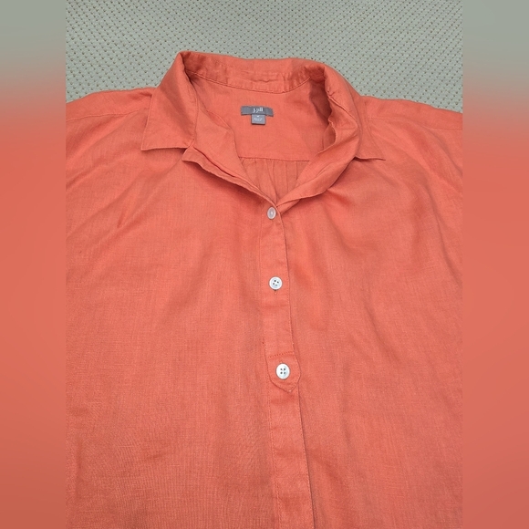 J. Jill Womens Size Medium Orange Short Sleeve 100 % Linen Button Up Blouse - Picture 7 of 9